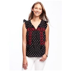 Old navy black red embroidered medium blouse